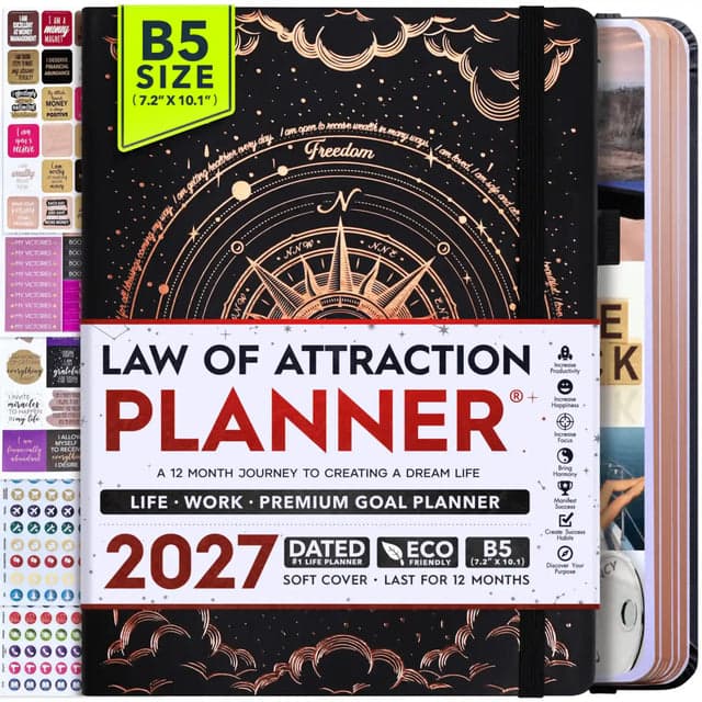 Jan - Dec 2027 Dated Deluxe LOA 12 Month Planner (B5 size: 7.5 x 10 inches) Black Covers Red Inner Pages