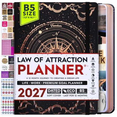 Jan - Dec 2027 Dated Monday Start Deluxe LOA 12 Month Planner (B5 size: 7.5 x 10 inches) Black Covers *Outside of USA Only*