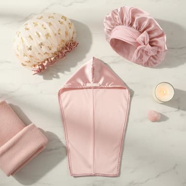 Hair Care Bundle Set - Shower Cap, Silk Sleep Cap and Hair Drying Cap