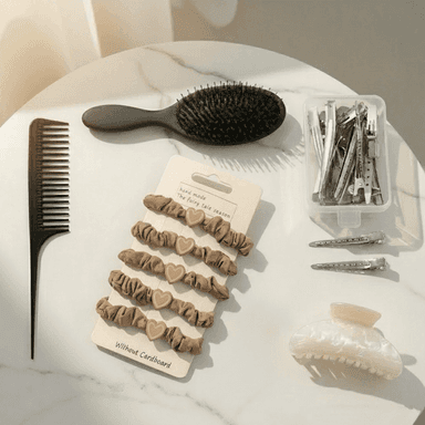 Hair Styling Bundle Set - Comb, Brush, Scrunchies, Clips and Shark Clip