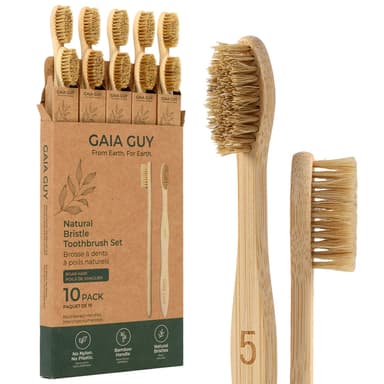 Natural Boar Bristle Bamboo Toothbrushes – 10 Pack | Numbered Family Set | Gaia Guy