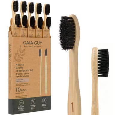 Natural Horsehair Bamboo Toothbrushes – 10 Pack | Numbered Family Set | Gaia Guy