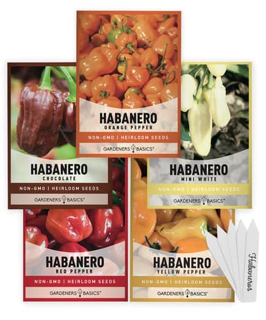 Habanero Pepper Seeds 5 Variety Pack – Heirloom Non-GMO Hot Pepper Seeds for Planting – Orange, Red, Yellow, Chocolate & White