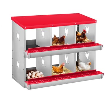 Garvee Chicken Nesting Box, 6 Room Galvanized Steel Laying Boxes, Metal Nesting Boxes for Hens with 10 Pads & 4 Fake Eggs, Easy Egg Collection, Vented Holes Pou
