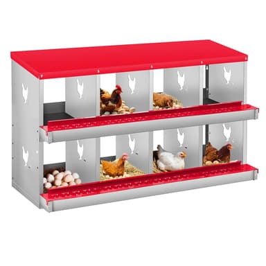 Garvee Chicken Nesting Box, 8 Room Galvanized Steel Laying Boxes, Metal Nesting Boxes for Hens with 10 Pads & 4 Fake Eggs, Easy Egg Collection, Vented Holes Pou