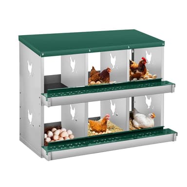 Garvee Chicken Nesting Box, 6 Room Galvanized Steel Laying Boxes, Metal Nesting Boxes for Hens with 10 Pads & 4 Fake Eggs, Easy Egg Collection, Vented Holes Pou