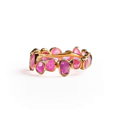 Livia Signature Design Handcrafted 18K Gold-Plated Ring with Natural Raw Pink Sapphire
