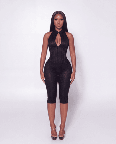 Champagne Lace Jumpsuit - Black