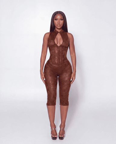 Champagne Lace Jumpsuit - Brown