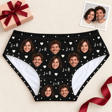 Custom Couple Photo Panties for Women with Hearts & Initials