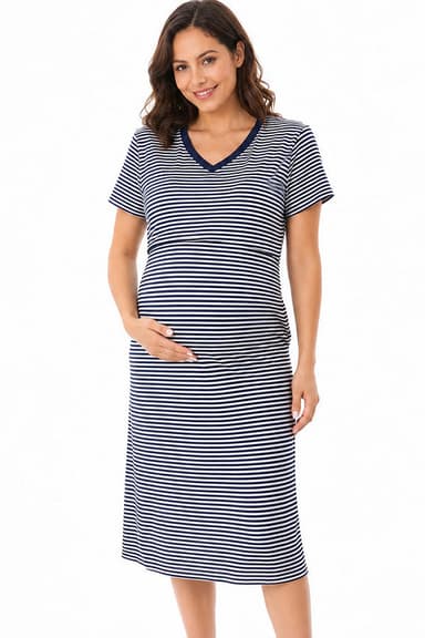 Plus-size Postpartum Striped Maternity Nursing Dress