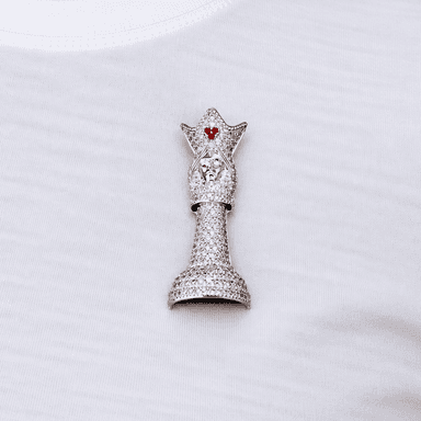 Iced Chess Queen Brooch in White Gold