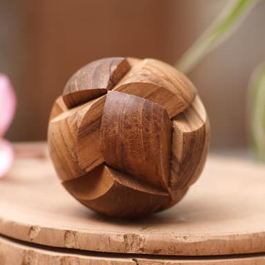Handmade Teak Wood Round Puzzle from Indonesia - Tennis Ball