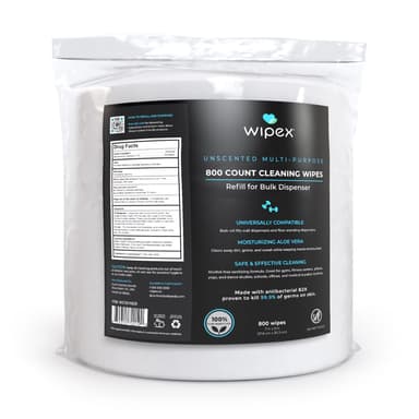 Wipex® 800ct Bulk Antibacterial Wipes Refill Roll | Skin-Safe Sanitizing Wipe | TÜV-Certified Plant-Based Cloth