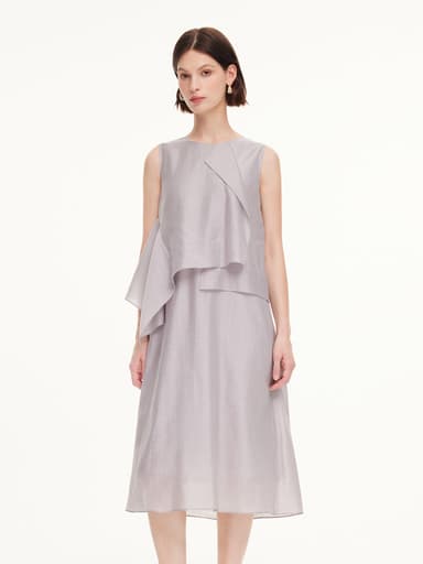 Tencel Acetate Linen Blend Women Ruffle Maxi Dress