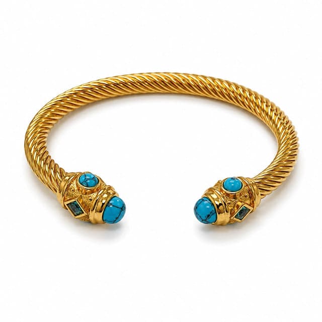 Gold Twisted Turquoise Cable Cuff Bracelet