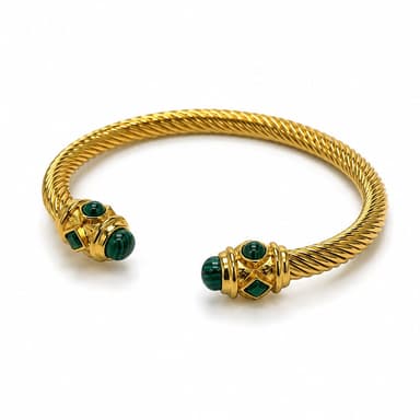 Gold Twisted Malachite Cable Cuff Bracelet