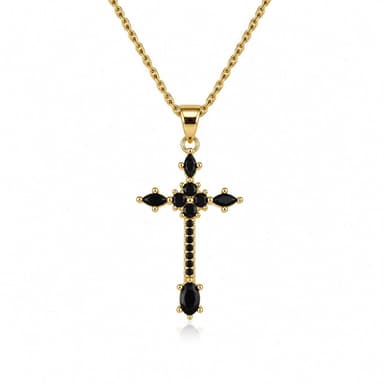 Gold Black Accent Crystal Cross Necklace