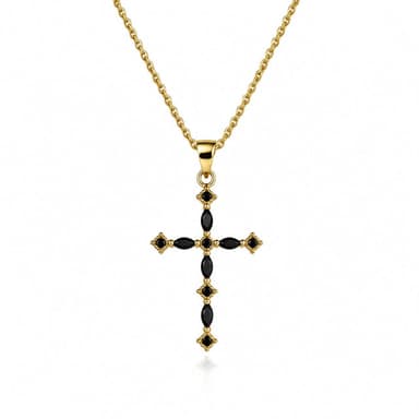 Gold Black Marquise Crystal Cross Necklace