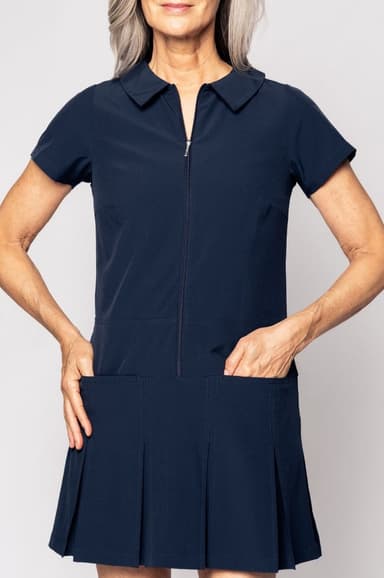 Navy Short Sleeve Timeless Pleated Dress