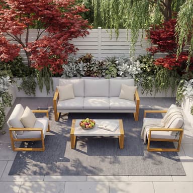 Duisburg 5-Seat Conversation Sofa Set, All Aluminum Outdoor Furniture with Removable Cushions and Coffee Table White