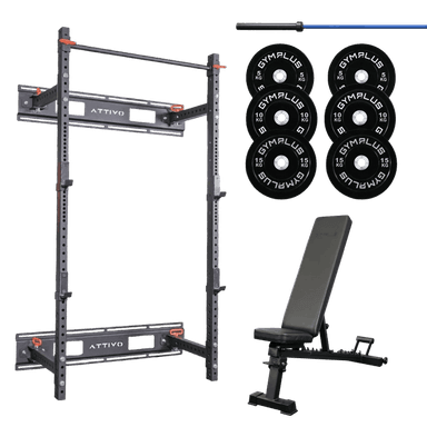 Folding Wall Mount Power Rack Garage Gym Package