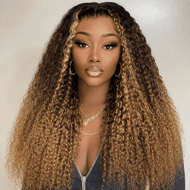 300% Density Fluffy Curly Highlight Blonde Glueless Drawstring 13x6 Frontal Lace Wig Pre-Cut Lace Flash Sale
