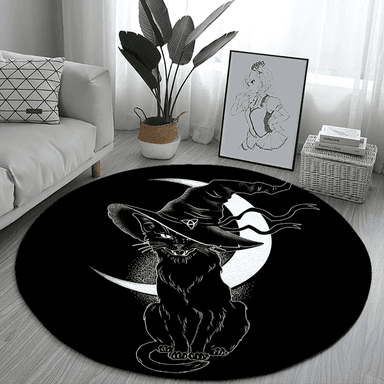 Occult Black Cat Round Rug for Gothic Home Decor