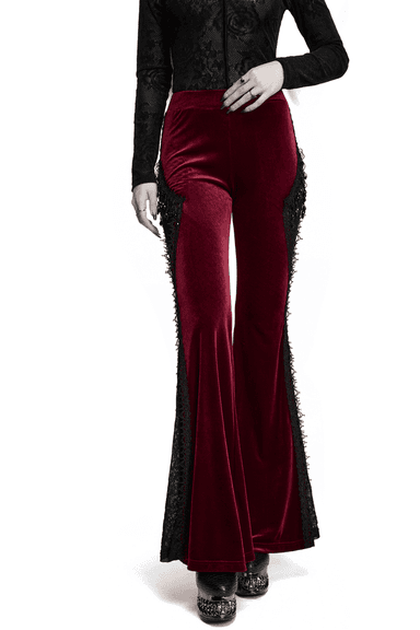 Luxurious Velvet Flared Pants with Lace Side Panels