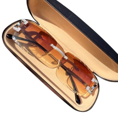 MOISSANITE Big C Iced Out Sunglasses - 925 Silver Buffs - Light Brown