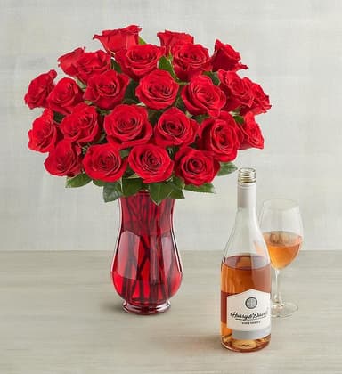 Blossoms & Wine™ - Red Roses and Wine