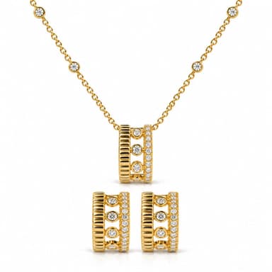 10K Yellow Gold 3/8 Cttw Diamond Circle Design 2-Piece Jewelry Set Pendant Necklace and Stud Earrings