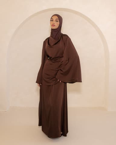Espresso Satin Cowl Neck Top