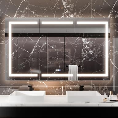 LED Medicine Cabinet with Triple Door, Anti-Fog Mirror, Dimmable Lighting & Built-In Outlets 60" x 36"