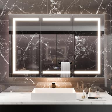 LED Medicine Cabinet with Triple Door, Anti-Fog Mirror, Dimmable Lighting & Built-In Outlets 54" x 36"