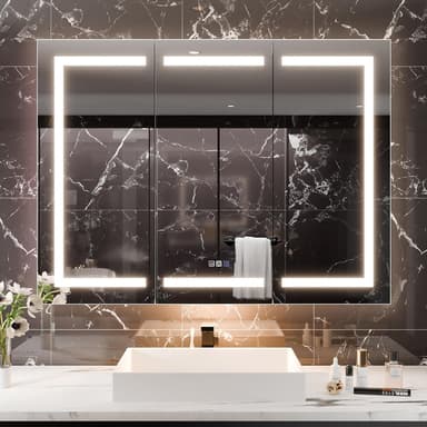LED Medicine Cabinet with Triple Door, Anti-Fog Mirror, Dimmable Lighting & Built-In Outlets 48" x 36"