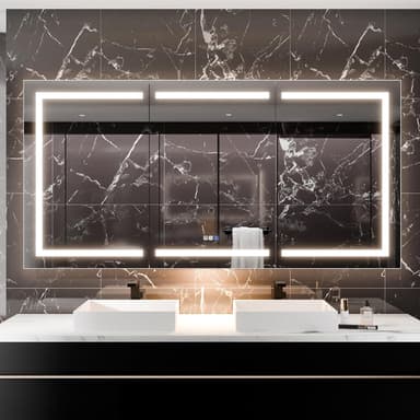 LED Medicine Cabinet with Triple Door, Anti-Fog Mirror, Dimmable Lighting & Built-In Outlets 76" x 36"