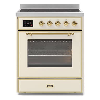 ILVE UMI30NE3AWG Majestic II 30 inch Induction Range with 4 Elements, 4 cu. ft. Oven Capacity (Triple Glass Door, Antique White, Brass)