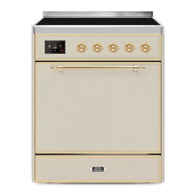 ILVE UMI30QNE3AWG Majestic II 30 inch Induction Range with 4 Elements, 4 cu. ft. Oven Capacity (Solid Door, Antique White, Brass)