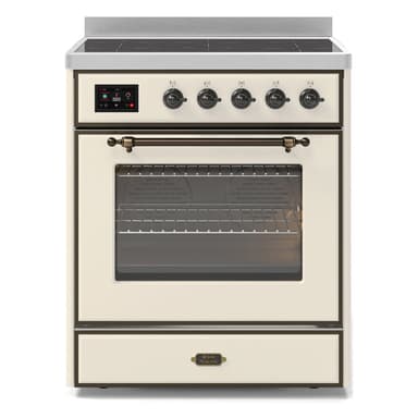 ILVE UMI30NE3AWB Majestic II 30 inch Induction Range with 4 Elements, 4 cu. ft. Oven Capacity (Triple Glass Door, Antique White, Burnished)