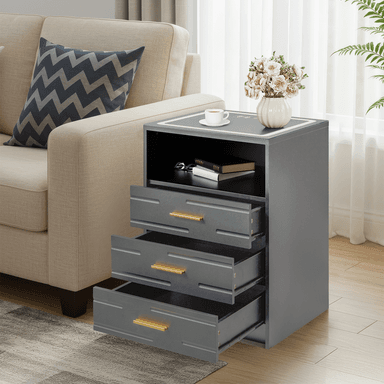 HOMREST 2PCS LED Nightstand with Wireless Charging, Smart Bedside Table with Drawers & Adjustable LED Lights, Gray