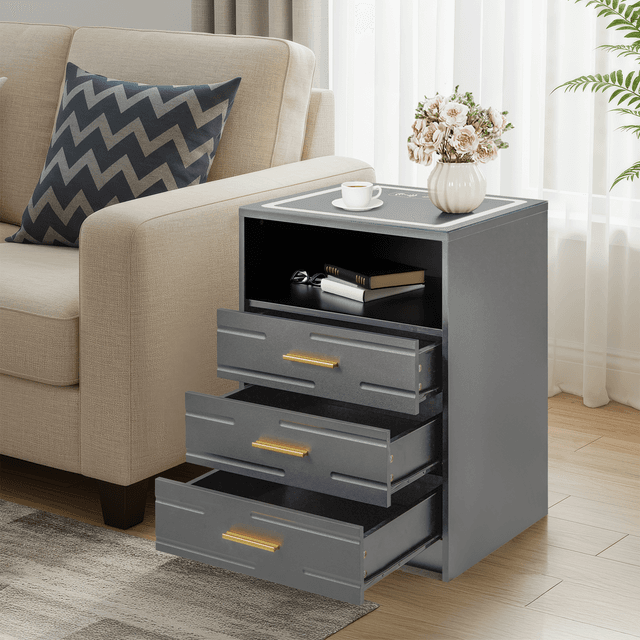 HOMREST 2PCS LED Nightstand with Wireless Charging, Smart Bedside Table with Drawers & Adjustable LED Lights, Gray