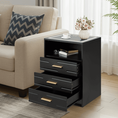 HOMREST 2 PCS  LED Nightstand with Wireless Charging, Smart Bedside Table with Drawers & Adjustable LED Lights, Black