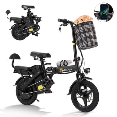 HOMREST Foldable Electric Bike, 2 Seat 14" Adults Ebike|500W |20MPH |30+Miles | Removable 48V 7.8Ah Battery,3 Riding Modes,Dual Disc Brakes, Black