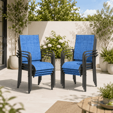 HOMREST 6 Pack Outdoor Dining Chairs, Stackable Patio Chairs with Breathable Textilene & Durable Metal Frame, Blue
