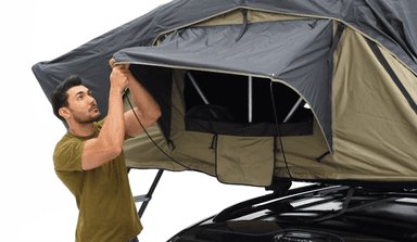 Meedo Apolle 86 M, Soft Shell Rooftop Tent, Fits 2 People, Made with Waterproof Material and a Rainfly-Fold Design, Clamshell Army Green Roof top Tent for Overl