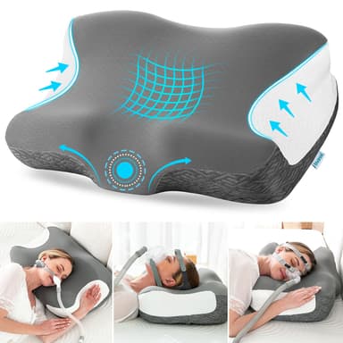 Elviros Orthopedic Pillow for CPAP Users with Cooling Nylon-Spandex Pillowcase, 23.6"(H) X 16.3"(W) X 4.1/3.2"(H)