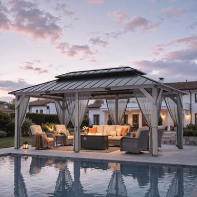 OVIOS Hardtop Gazebo for Backyard Wood Look Outdoor Patio Gazebo with Bug Netting