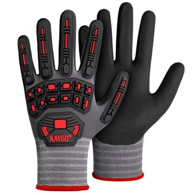 KAYGO KG18N Impact Reducing TPR Work Gloves, MicroFoam Nitrile Grip – 3 Pairs for Construction & Mechanics