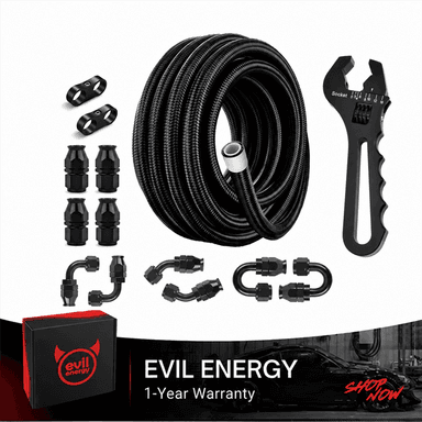 EVIL ENERGY 4/6/8/10AN PTFE Fuel Line Kit | E85 Nylon Braided Hose | 20FT Black Black with Wrench